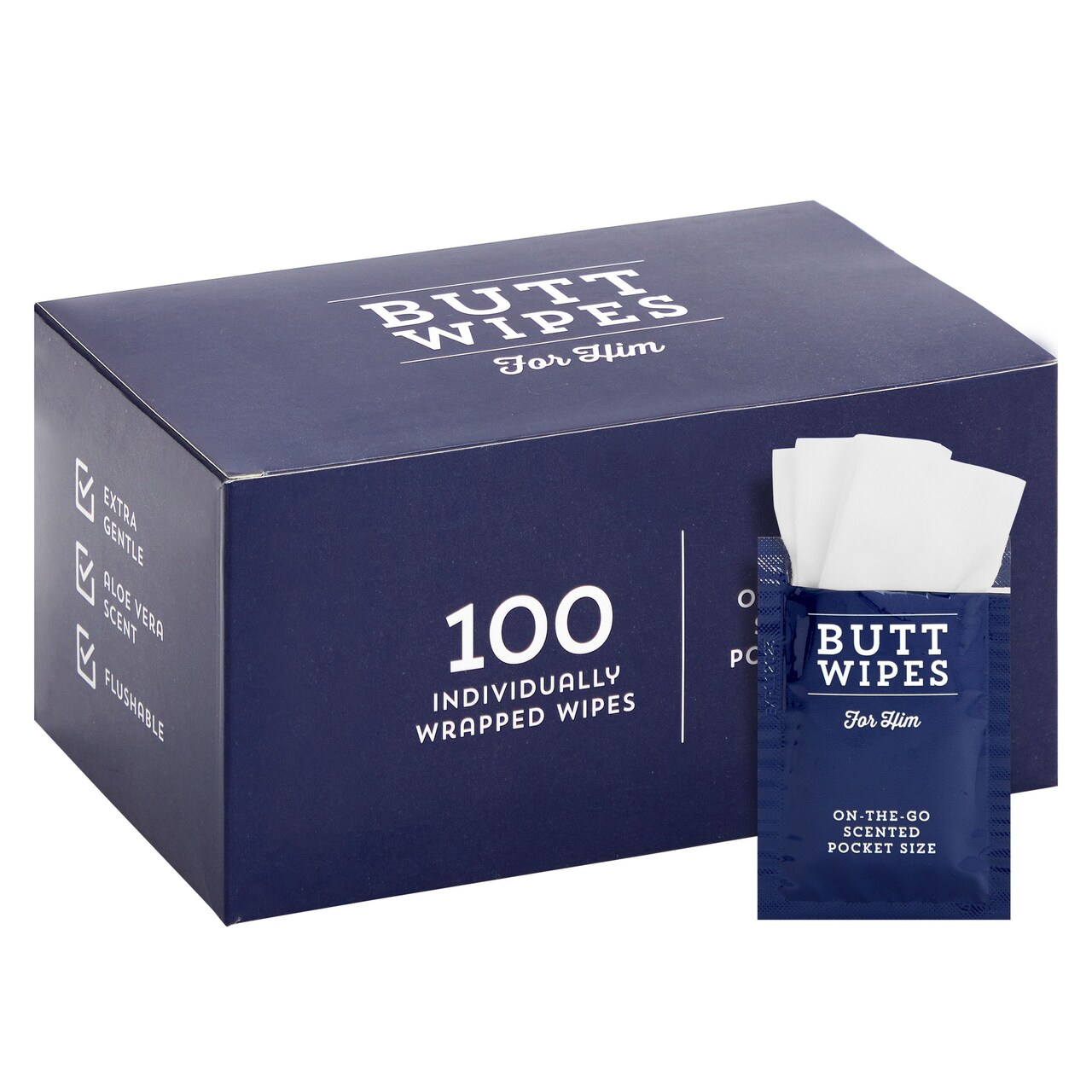 100 Pack Wet Travel Butt Wipes for Men, On-The-Go Flushable Wipes Individually Wrapped for Adults (Aloe Vera Scented)